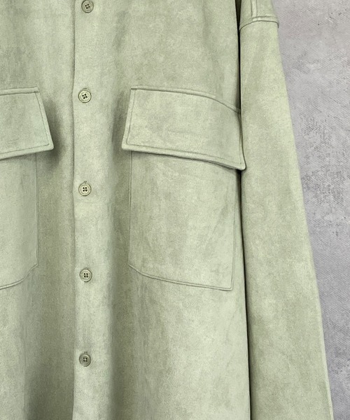 Beno(ビーノ)の「ストレッチ カットスエード ワイドシルエット CPO シャツ(シャツ/ブラウス・メンズ・スモークピンク/サックスブルー/グレイッシュベージュ/ライトカーキ・L/M)」の5枚目の写真