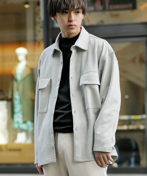 Beno(ビーノ)の「ストレッチ カットスエード ワイドシルエット CPO シャツ(シャツ/ブラウス・メンズ・スモークピンク/サックスブルー/グレイッシュベージュ/ライトカーキ・L/M)」の21枚目の写真