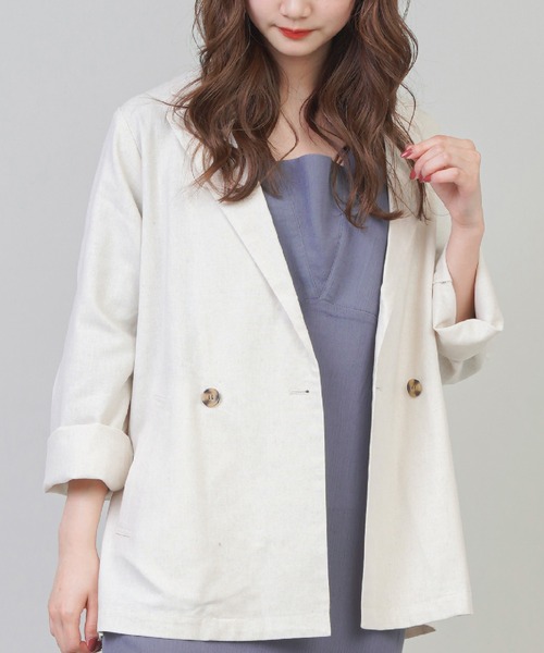 SPINNS(スピンズ)の「リネン素材 テーラードジャケット(テーラードジャケット・レディース・ベージュ/モカ/ライトグリーン/その他・ONESIZE)」の4枚目の写真