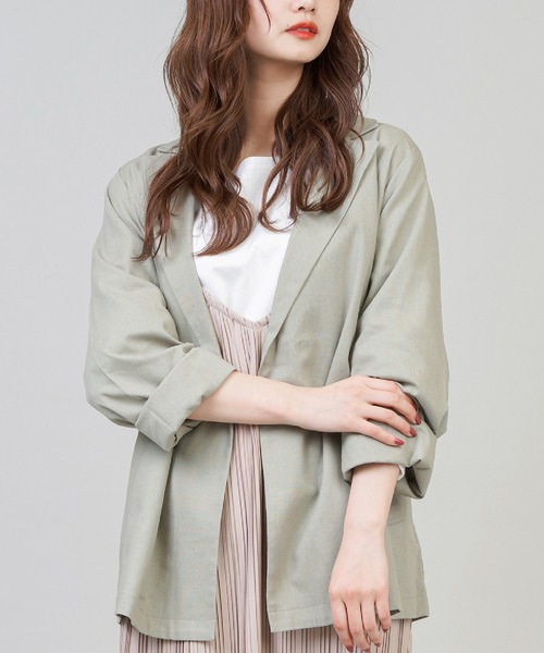 SPINNS(スピンズ)の「リネン素材 テーラードジャケット(テーラードジャケット・レディース・ベージュ/モカ/ライトグリーン/その他・ONESIZE)」の3枚目の写真