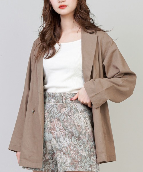 SPINNS(スピンズ)の「リネン素材 テーラードジャケット(テーラードジャケット・レディース・ベージュ/モカ/ライトグリーン/その他・ONESIZE)」の1枚目の写真