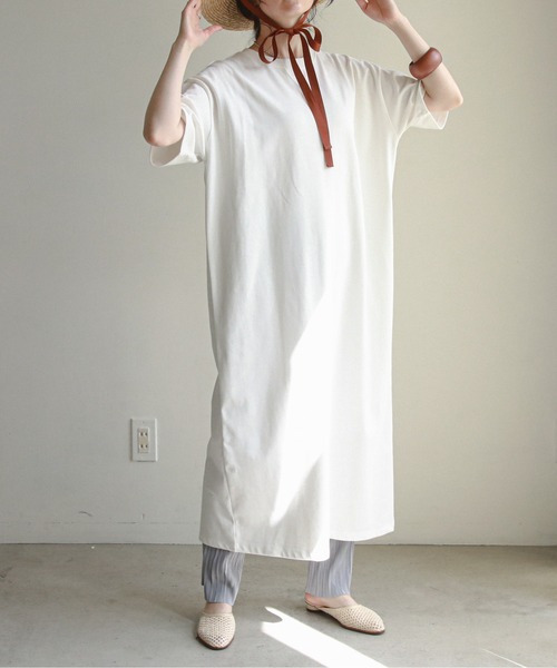 feepur（フェピュール）の「【抗菌加工】ヘビーウェイトCOTTON Teeワンピース（ワンピース・レディース・ホワイト/チャコールグレー/ブラック/ベージュ/オリーブ/オレンジ・MEDIUM）」の7枚目の写真