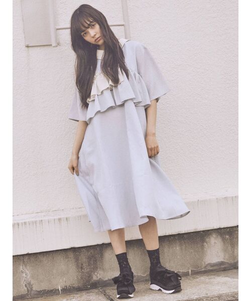 merry jenny（メリージェニー）の「【WEB限定】ギンガムパッチワークワンピース（ワンピース・レディース・ライトブルー/ブラック/ピンク・FREE）」の18枚目の写真