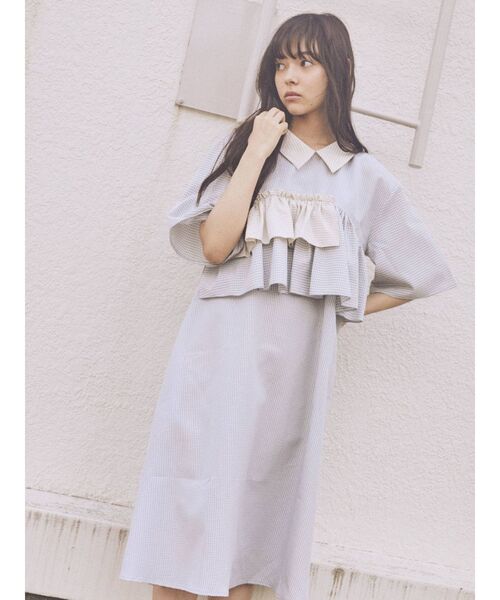 merry jenny（メリージェニー）の「【WEB限定】ギンガムパッチワークワンピース（ワンピース・レディース・ライトブルー/ブラック/ピンク・FREE）」の6枚目の写真