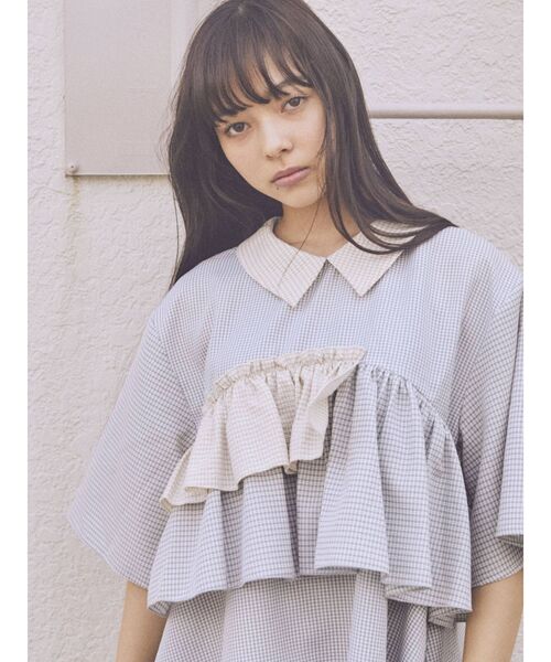 merry jenny（メリージェニー）の「【WEB限定】ギンガムパッチワークワンピース（ワンピース・レディース・ライトブルー/ブラック/ピンク・FREE）」の4枚目の写真