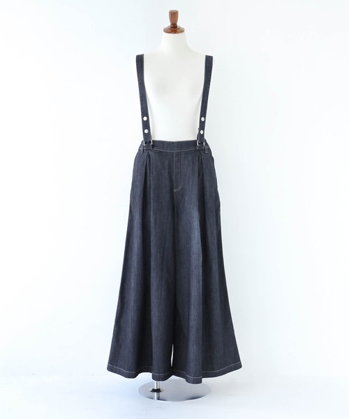 n'OrLABEL（ノアールレーベル）の「【廃盤】【機能素材】『サスペンダー付きワイドデニムパンツ』（デニムパンツ・レディース・ブルー/インディゴブルー/ネイビー・1/2）」の4枚目の写真