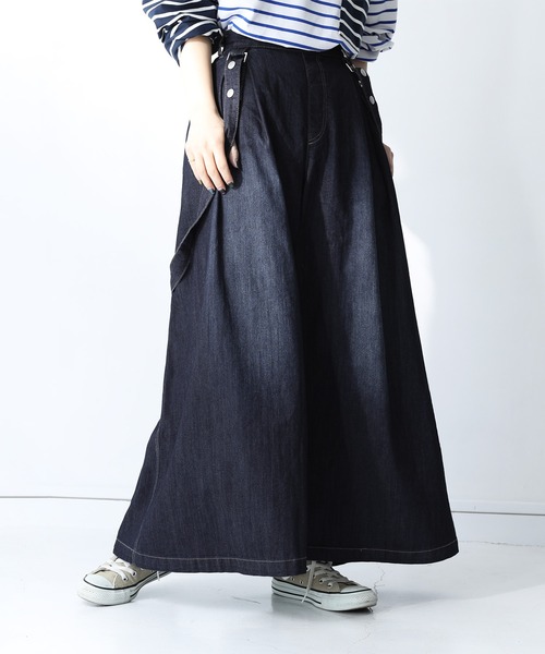 n'OrLABEL（ノアールレーベル）の「【廃盤】【機能素材】『サスペンダー付きワイドデニムパンツ』（デニムパンツ・レディース・ブルー/インディゴブルー/ネイビー・1/2）」の9枚目の写真