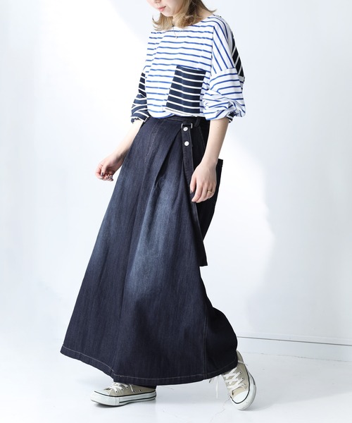 n'OrLABEL（ノアールレーベル）の「【廃盤】【機能素材】『サスペンダー付きワイドデニムパンツ』（デニムパンツ・レディース・ブルー/インディゴブルー/ネイビー・1/2）」の6枚目の写真