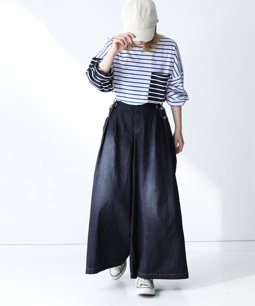 n'OrLABEL（ノアールレーベル）の「【廃盤】【機能素材】『サスペンダー付きワイドデニムパンツ』（デニムパンツ・レディース・ブルー/インディゴブルー/ネイビー・1/2）」の8枚目の写真