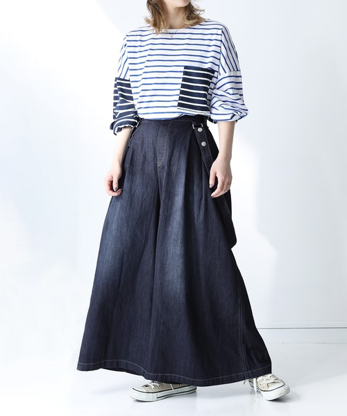 n'OrLABEL（ノアールレーベル）の「【廃盤】【機能素材】『サスペンダー付きワイドデニムパンツ』（デニムパンツ・レディース・ブルー/インディゴブルー/ネイビー・1/2）」の5枚目の写真