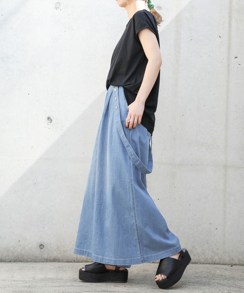 n'OrLABEL（ノアールレーベル）の「【廃盤】【機能素材】『サスペンダー付きワイドデニムパンツ』（デニムパンツ・レディース・ブルー/インディゴブルー/ネイビー・1/2）」の12枚目の写真