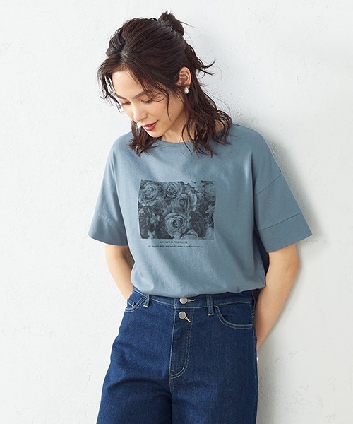 COMME CA ISM(コムサイズム)の「フォトプリント Tシャツ(Tシャツ/カットソー・レディース・ホワイト/ターコイズブルー/ミント/チャコール・MEDIUM/LARGE)」の10枚目の写真