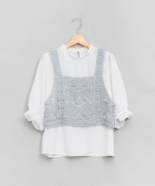 AS KNOW AS plus（アズノゥアズプラス）の「☆かぎ針ビスチェとブラウス（シャツ/ブラウス・レディース・ライトグリーン/ブルーグレー/キナリ・FREE）」の22枚目の写真