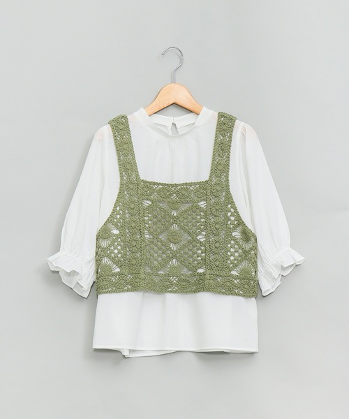 AS KNOW AS plus（アズノゥアズプラス）の「☆かぎ針ビスチェとブラウス（シャツ/ブラウス・レディース・ライトグリーン/ブルーグレー/キナリ・FREE）」の21枚目の写真