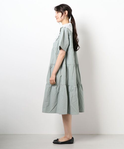 ehka sopo（エヘカソポ）の「付け衿ティアードワンピース（ワンピース・レディース・ミント/ブラック/オフホワイト・ﾌﾘ-）」の6枚目の写真