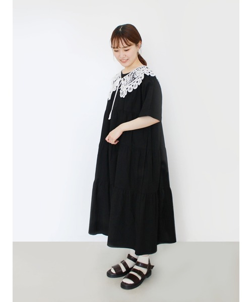 ehka sopo（エヘカソポ）の「付け衿ティアードワンピース（ワンピース・レディース・ミント/ブラック/オフホワイト・ﾌﾘ-）」の3枚目の写真