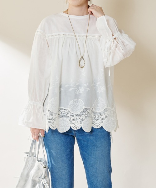 SHENERY（シーナリー）の「ヴィンテージライクレースチュニック（シャツ/ブラウス・レディース・ホワイト/ブラック・FREE）」の7枚目の写真