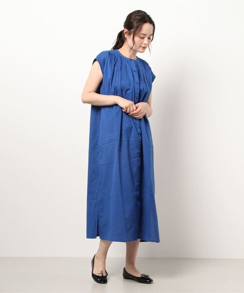 Lugnoncure（ルノンキュール）の「前開きギャザーワンピース（ワンピース・レディース・ブルー/ベージュ/ブラック・ﾌﾘ-）」の8枚目の写真