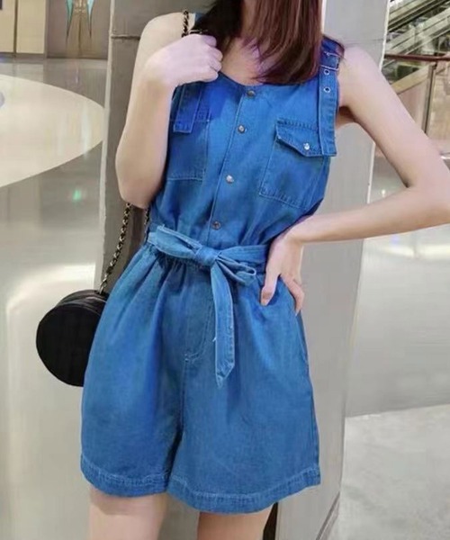 リボンベルト付きデニムショートサロペット サロペット オーバーオール Spiga スピーガ のファッション通販 Zozotown
