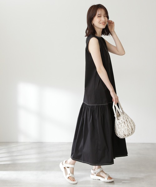 N.(N. Natural Beauty Basic)(エヌエヌナチュラルビューティーベーシック)の「◆デザインステッチワンピース(ワンピース・レディース・ブラック/ブルー・MEDIUM)」の3枚目の写真