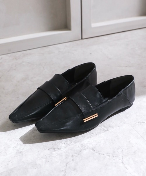 VIVIAN（ヴィヴィアン）の「スクエアトゥメタル飾りバブーシュ（ドレスシューズ・レディース・ブラック/ホワイト×カーキブラウン/D/E・LL/S/M/L）」の3枚目の写真