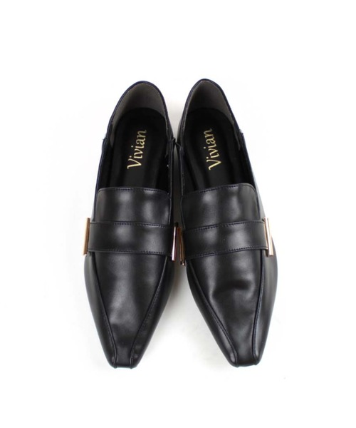VIVIAN（ヴィヴィアン）の「スクエアトゥメタル飾りバブーシュ（ドレスシューズ・レディース・ブラック/ホワイト×カーキブラウン/D/E・LL/S/M/L）」の9枚目の写真