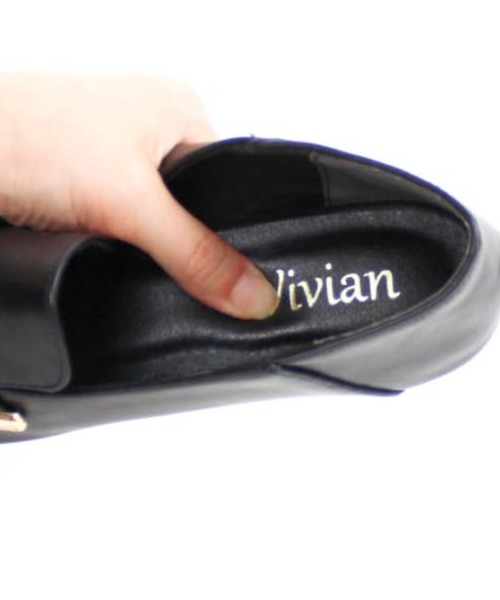 VIVIAN（ヴィヴィアン）の「スクエアトゥメタル飾りバブーシュ（ドレスシューズ・レディース・ブラック/ホワイト×カーキブラウン/D/E・LL/S/M/L）」の15枚目の写真