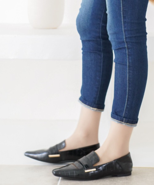 VIVIAN（ヴィヴィアン）の「スクエアトゥメタル飾りバブーシュ（ドレスシューズ・レディース・ブラック/ホワイト×カーキブラウン/D/E・LL/S/M/L）」の17枚目の写真