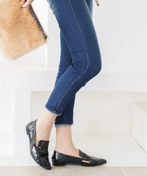 VIVIAN（ヴィヴィアン）の「スクエアトゥメタル飾りバブーシュ（ドレスシューズ・レディース・ブラック/ホワイト×カーキブラウン/D/E・LL/S/M/L）」の22枚目の写真