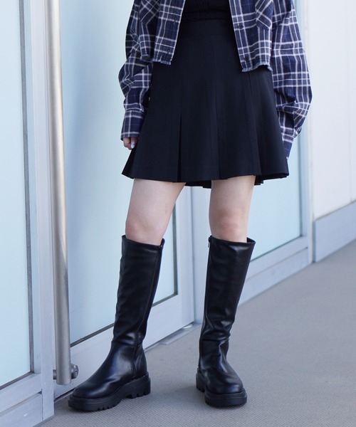 DuKKah（デュカ）の「Dukkah/【低身長向け】ボックスプリーツミニスカパン（スカート・レディース・ブラウン系その他/ブラック/ブラック系その他・XS）」の2枚目の写真