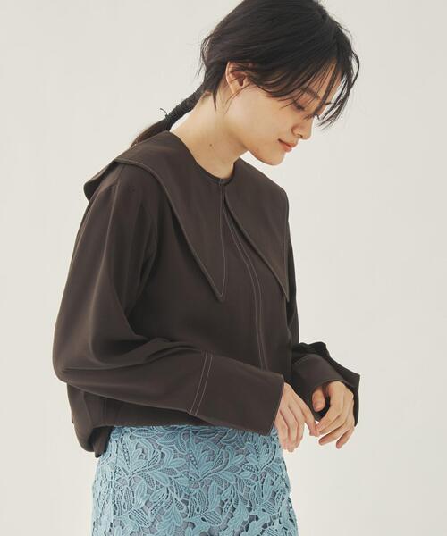 EMMEL REFINES(エメルリファインズ)の「<EMMEL REFINES(エメル リファインズ)>EM 付けエリ 2WAY ステッチブラウス -ウォッシャブル-(シャツ/ブラウス・レディース・ダークブラウン/オフホワイト/ベージュ・FREE)」の2枚目の写真