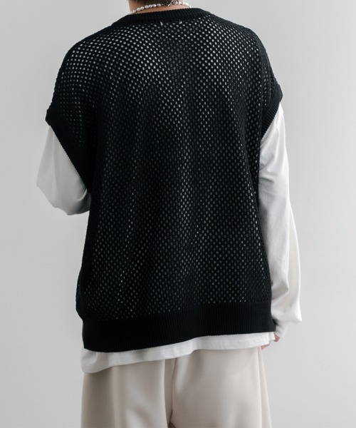 epnok(エプノック)の「透かし編みニットベスト(ベスト・メンズ・ブラック/ネイビー/ライトブラウン/グレイッシュベージュ・SMALL/MEDIUM/LARGE)」の8枚目の写真