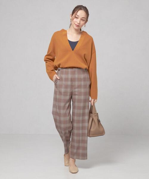 closet story（クローゼットストーリー）の「＜closet story（クローゼットストーリー）＞チェック ワイドパンツ -ウォッシャブル-（その他パンツ・レディース・ブラウン/ダークグレー・FREE）」の4枚目の写真