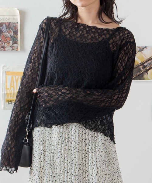 WEGO（ウィゴー）の「WEGO/【2点セット】キャミSETレースロンT（Tシャツ/カットソー・レディース・ホワイト/ブラック・FREE）」の2枚目の写真