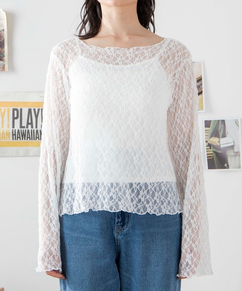 WEGO（ウィゴー）の「WEGO/【2点セット】キャミSETレースロンT（Tシャツ/カットソー・レディース・ホワイト/ブラック・FREE）」の7枚目の写真