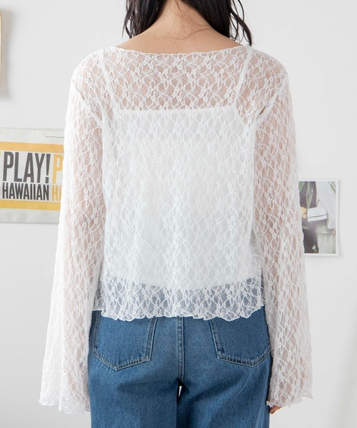 WEGO（ウィゴー）の「WEGO/【2点セット】キャミSETレースロンT（Tシャツ/カットソー・レディース・ホワイト/ブラック・FREE）」の4枚目の写真