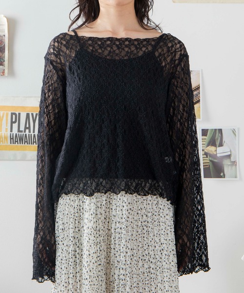 WEGO（ウィゴー）の「WEGO/【2点セット】キャミSETレースロンT（Tシャツ/カットソー・レディース・ホワイト/ブラック・FREE）」の10枚目の写真