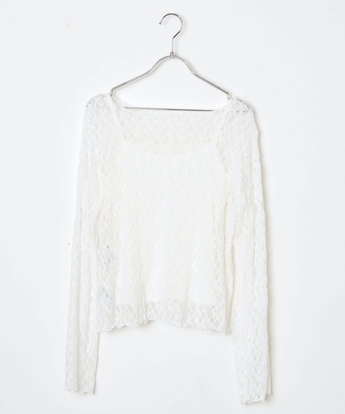 WEGO（ウィゴー）の「WEGO/【2点セット】キャミSETレースロンT（Tシャツ/カットソー・レディース・ホワイト/ブラック・FREE）」の18枚目の写真