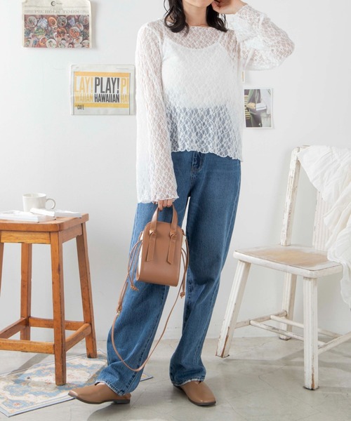 WEGO（ウィゴー）の「WEGO/【2点セット】キャミSETレースロンT（Tシャツ/カットソー・レディース・ホワイト/ブラック・FREE）」の3枚目の写真