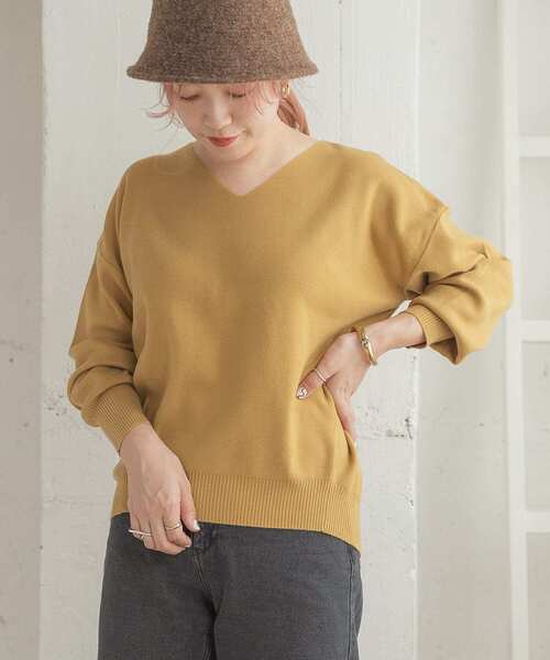 ITEMS URBANRESEARCH（アイテムズ アーバンリサーチ）の「ベーシックVネックニット（ニット/セーター・レディース・ベージュ/ブラウン/マスタード・FREE）」の3枚目の写真