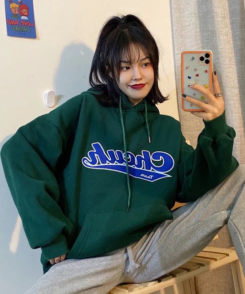 lala Born（ララボーン）の「フロントロゴオーバーサイズパーカー（パーカー・レディース・グレー/グリーン/イエロー・FREE）」の8枚目の写真