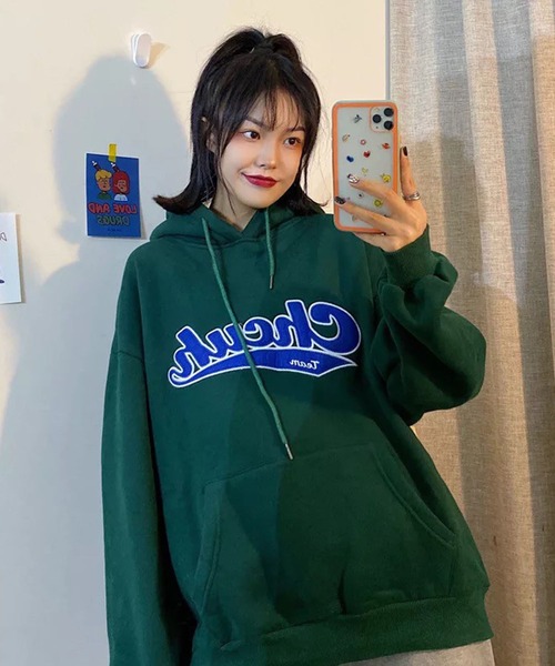 lala Born（ララボーン）の「フロントロゴオーバーサイズパーカー（パーカー・レディース・グレー/グリーン/イエロー・FREE）」の9枚目の写真