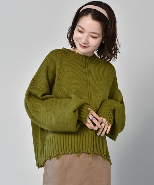 RETRO GIRL（レトロガール）の「ダメージアウトリンキングニット（ニット/セーター・レディース・ライトグレー/ブラック/ブルー/グリーン・FREE）」の3枚目の写真