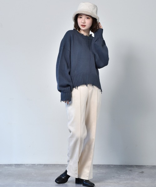 RETRO GIRL（レトロガール）の「ダメージアウトリンキングニット（ニット/セーター・レディース・ライトグレー/ブラック/ブルー/グリーン・FREE）」の13枚目の写真