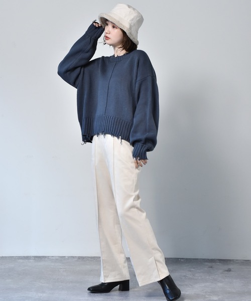 RETRO GIRL（レトロガール）の「ダメージアウトリンキングニット（ニット/セーター・レディース・ライトグレー/ブラック/ブルー/グリーン・FREE）」の11枚目の写真