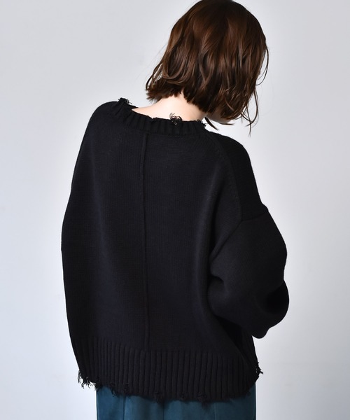 RETRO GIRL（レトロガール）の「ダメージアウトリンキングニット（ニット/セーター・レディース・ライトグレー/ブラック/ブルー/グリーン・FREE）」の20枚目の写真