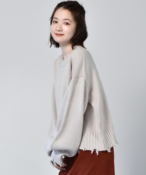 RETRO GIRL（レトロガール）の「ダメージアウトリンキングニット（ニット/セーター・レディース・ライトグレー/ブラック/ブルー/グリーン・FREE）」の18枚目の写真