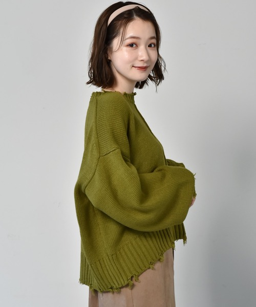 RETRO GIRL（レトロガール）の「ダメージアウトリンキングニット（ニット/セーター・レディース・ライトグレー/ブラック/ブルー/グリーン・FREE）」の6枚目の写真