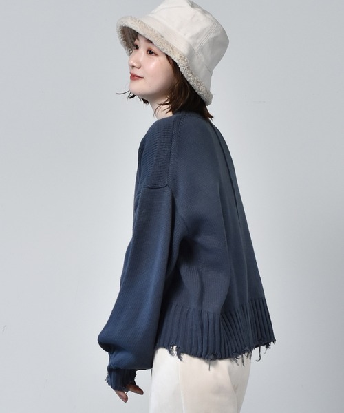 RETRO GIRL（レトロガール）の「ダメージアウトリンキングニット（ニット/セーター・レディース・ライトグレー/ブラック/ブルー/グリーン・FREE）」の14枚目の写真