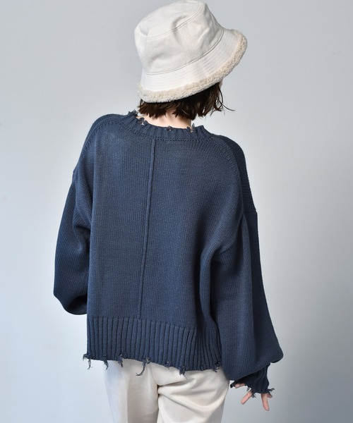 RETRO GIRL（レトロガール）の「ダメージアウトリンキングニット（ニット/セーター・レディース・ライトグレー/ブラック/ブルー/グリーン・FREE）」の12枚目の写真